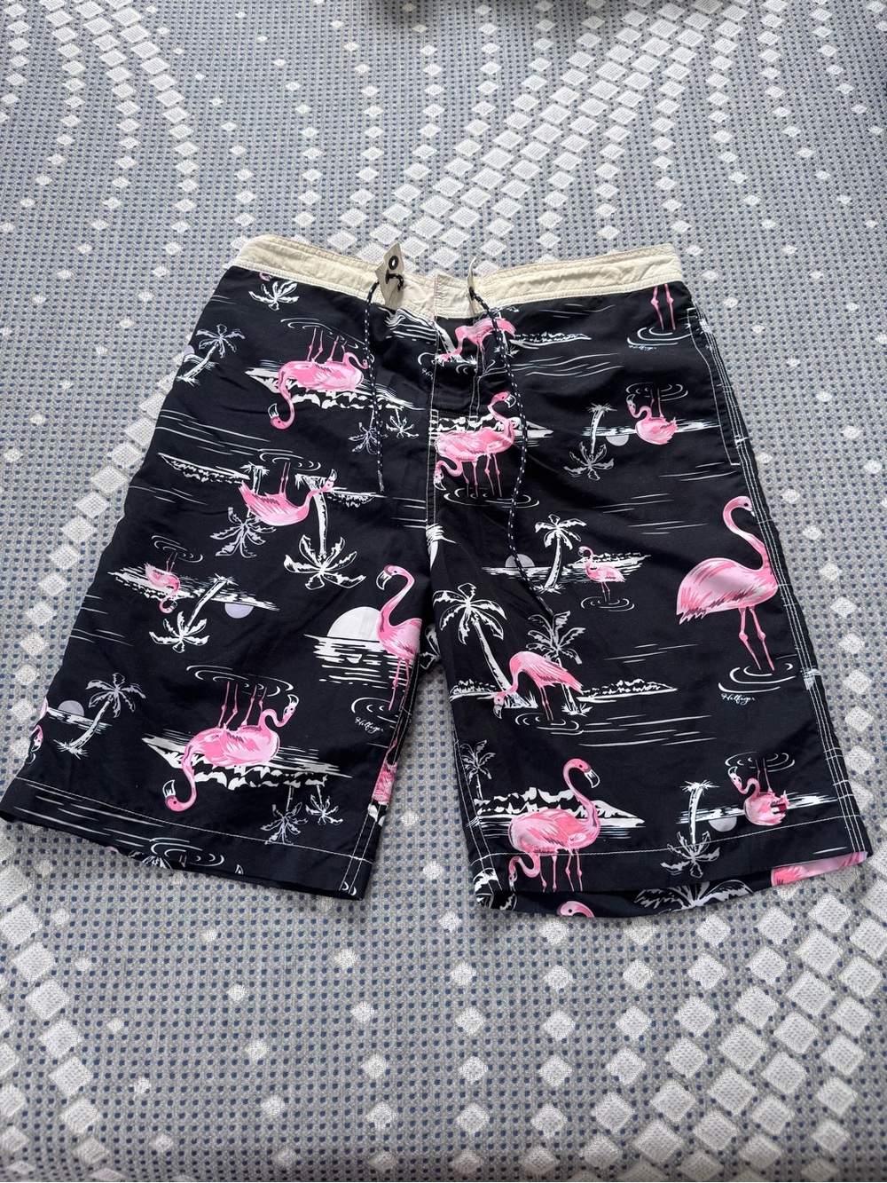 Tommy Hilfiger Black Swim Shorts with Pink Flamingo Print